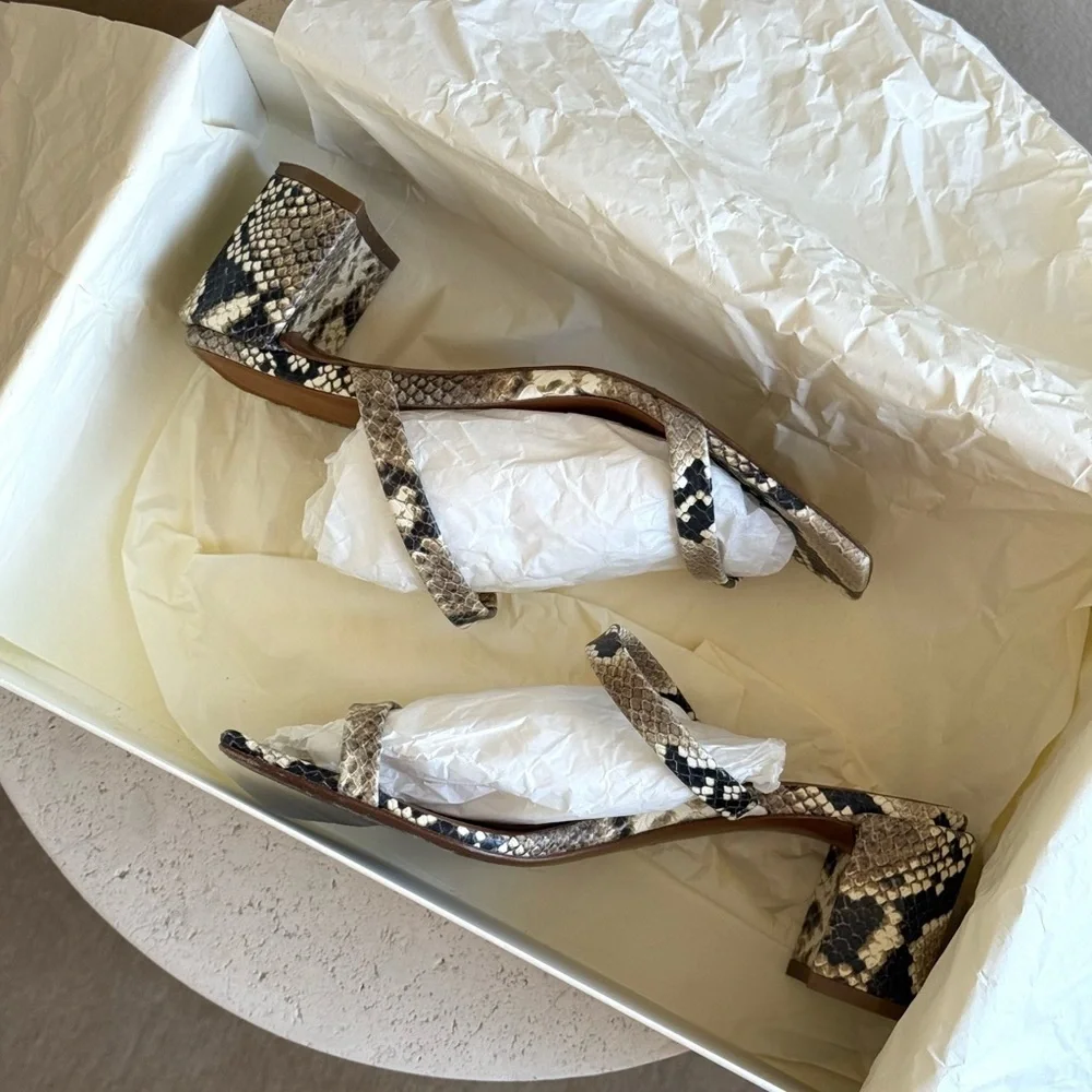 BY FAR Tanya sandals in snakeskin embossed, size 36